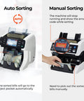 Effortless Cash Counter Machine With Dual Buckets Lightning Fast Mixed Bill Sorting And Legit Currency Verification with auto and manual sorting options.