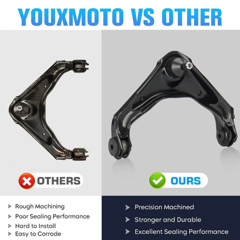 Front Upper Control Arms With Ball Joints Suspension Kit For Chevrolet Silverado And GMC Sierra 1500 HD 2500 3500 Suburban Avalanche Yukon XL 2500 Heavy Duty Upgrade For Better Ride And Precise Alignment, comparison view