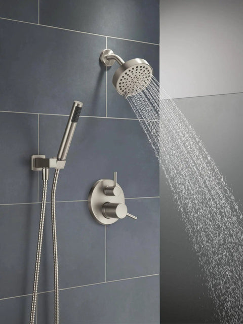 Slick Brushed Nickel Shower System Valve Trim Kit Featuring A Badass 6 Inch Rainfall Head And Wall Mount Handheld With Integrated Diverter Plus SpotShield Stainless Resistant Finish For A Total Modern Flex