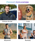 Application scenarios for 1080P HD Body Camera With Night Vision And 64GB Card, including law enforcement, travel, exercise, and business.