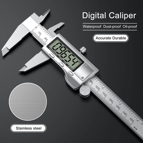 Digital Calipers Measuring Tool With Large LCD Screen, Stainless Steel, Auto Off, Splash Proof, 6 Inch, Ultra Precise