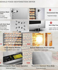 Heavy Duty Stainless Steel Food Dehydrator With 800 Watt Motor And 24 Hour Timer, showing ergonomic handle and multi-hole heat dissipation.