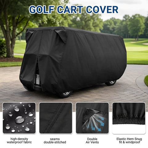 Six Passenger Golf Cart Storage Cover For EZGO Club Car And Yamaha Built Tough With Heavy Duty Dustproof Protection