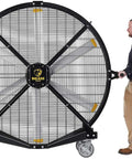 Crush The Summer Heat With This 6 Foot Industrial Mobile Floor Fan featuring OSHA Certified Safety Cage and rugged wheels for outdoor cooling.