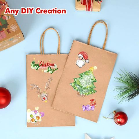 Bulk 150 Pack Brown Kraft Paper Gift Bags With Handles 5.25 x 3.2 x 8 Inches for DIY Christmas Decorations