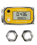 1 Inch Digital Turbine Flow Meter With 2.6-26 GPM Range, Three Quarter NPT Aluminum Adapters, Battery Powered LCD Water Flow Gauge For Diesel Gasoline Oil And More, Measures Gallons Quarts Liters And Cubic Meters