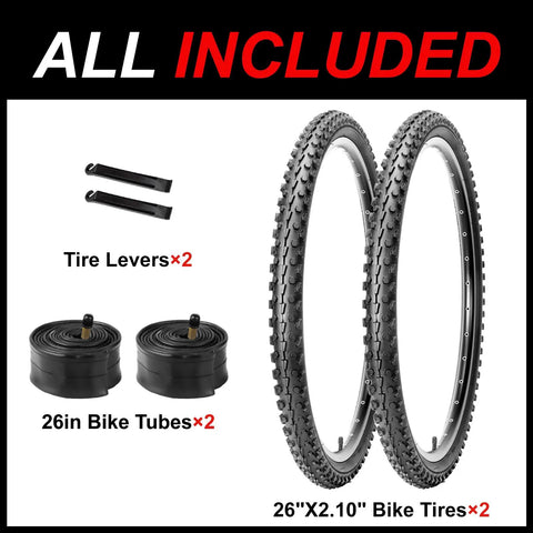 2 Pack 26 By 2.1 Folding Mountain Bike Tires With Schrader Valve Inner Tubes And Tire Levers For Off Road MTB Replacement On 26 Inch Wheels Built Tough For Trail And Mud