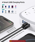 360 Rotating Flat Plug Power Strip With 8 Widely Spaced Outlets And 4 USB Ports 1 USB C 5ft Cord Wall Mountable 1440J Surge Protector part showing USB connections