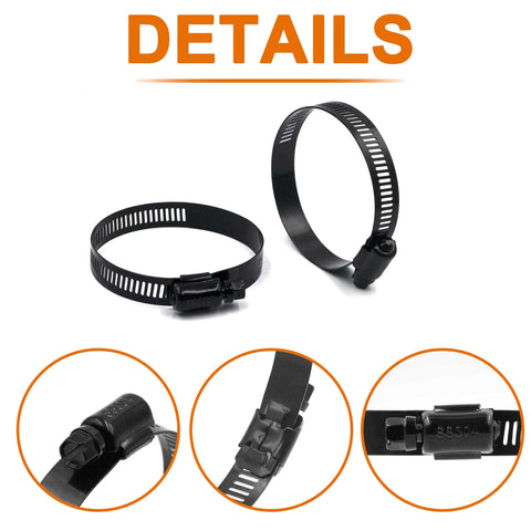 4 Pack 3 Inch Stainless Steel Adjustable Hose Clamps 52 to 76mm Worm Gear Clamp for Fuel Line Plumbing Automotive and Mechanical Uses Heavy Duty Black Coated 304 Stainless Steel