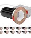 Super Sleek Two Inch Canless Led Recessed Lighting Boosts Home Vibes Featuring Deep Regressed Round Trim White And Copper 5Cct Options 1000 Lumens Dimmable Watts Wet Rated Drop Ins Pack Of Twelve showing individual fixtures with copper trim.