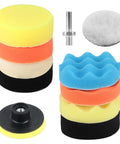 11Pcs Pro Grade Car Buffing Pads For Drill Polishing Kit with colorful foam pads, wool buff pad, drill attachment shown