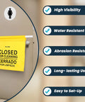 Built Different Two Pack Bilingual Restroom Closed Sign Heavy Duty Polyester Door Barricade Hanger English Spanish Warning Tag on door