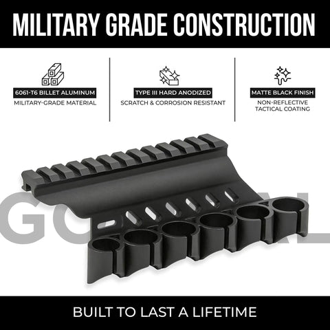 Shotgun Shell Holder Side Saddle For Universal 12 Gauge Carriers, Low Profile Aluminum Ammo Rack with matte black finish