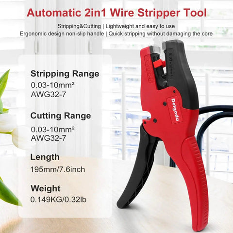 Auto Wire Stripper And Cutter 2 In 1 For Stripping And Cutting 7-32 AWG Speaker Wire on a table, side view