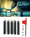 FLEXMAN 5-piece indexable turning tool set with cemented carbide inserts; five black bars and red holder with screws