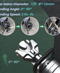 Solid Electric Hydraulic Rebar Bender Handles 4 To 22 Mm Steel Bars Easy 0 To 90 Degree Adjustment showing max rebar diameter and bending angles.