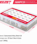 Heavy Duty Bolts And Nuts Kit With 1600Pcs M4 M5 M6 Grade 8.8 Alloy Steel Fasteners, Flat And Lock Washer Set, 15 Most Common Sizes