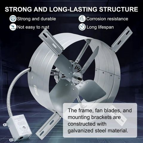 15 Inch Gable Mount Attic Fan With Adjustable Thermostat 1300 CFM Exhaust Ventilation For Home Garage Shed And Portable Buildings