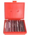Open red case displaying 20 Pair One Thirty Second By Six Machinist Parallel Block Tool Set With 0.0001 Parallelism One Half To One And Eleven Sixteenths Inch Alloy Steel Precision Matched Parallel Bars For Milling Jig Work And Setup.