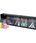 Five Bin Horizontal Tilt Bin Storage System With Interlocking Modular Design, Wall Mount Or Countertop Use, Transparent Tilt Out Bins, Black Finish