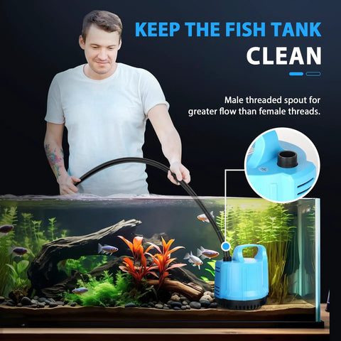 Person using Heavy Duty Submersible Water Pump 1200 GPH 115W For Large 140 To 300 Gallon Tanks Ponds Aquariums with fish tank