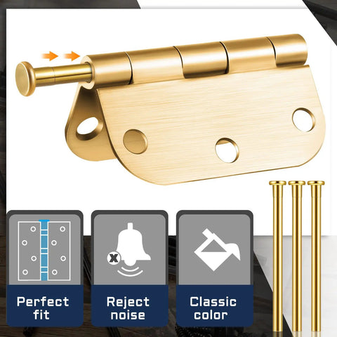 6 Pack Door Hinge Pins 3.5 Inch Legit Oil Rubbed Bronze And Gold Heavy Duty Stainless Steel showing gold hinge with smooth gliding pins.