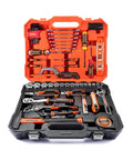 102 Piece Home Tool Set With Storage Case General Household Tools Kit with wrenches, sockets, screwdriver, and hammer in orange case