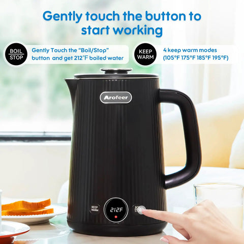 1.7L Large Electric Kettle With Temperature Control, 7 Cup Capacity For Coffee And Tea, 1200W Fast Boil, Keep Warm, Black