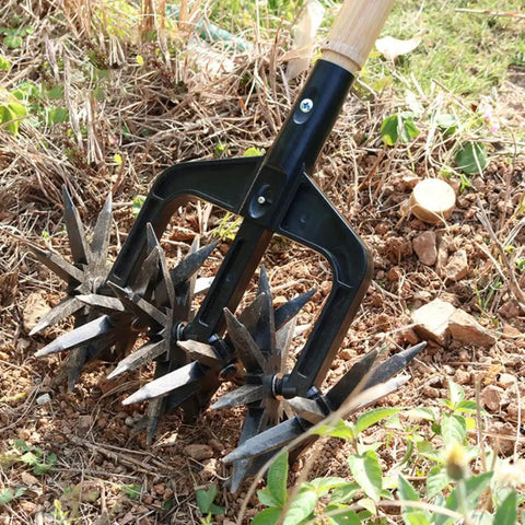 Cordless Cultivator For Lawn And Garden Adjustable Handheld Tiller with spiked wheels for soil aeration in garden bed