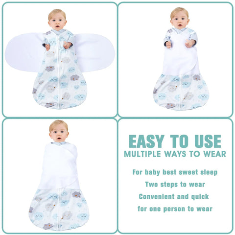 Baby in Newborn Sleep Sack Swaddle For 3 To 6 Months Cozy Crib Safe Three Way Adjustable Wearable Blanket With Safe Swaddle Wings