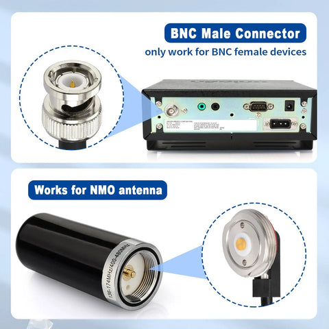 BNC male connector and NMO antenna for NMO Mount To BNC Male Antenna Extension Cable 16.4 Feet RG58 Coax 50 Ohm for radios