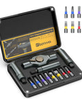Magnetic Ratchet Screwdriver Set, Ultra Credit Card Sized and Portable with Flexible T Handle, includes 8 S2 steel bits