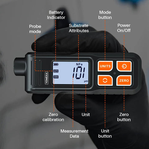 Paint Thickness Gauge For Cars, Digital Car Coating Tester With Auto Substrate Recognition And Fe/NFe/Zn Detection, 0-2000 Micrometers, Portable Coating Meter For Used Car Buyers, Auto Detailers And Shops. Handheld display with buttons