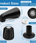 Dimensions and components of Matte Black 3-Piece Tub Faucet Set With Shower Knobs And Spout