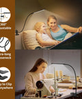 Clip On LED Book Light With Flexible Gooseneck 3 Color Modes And 10 Brightness Levels for reading and crafting