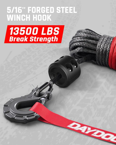 Heavy Duty Synthetic Winch Rope One Quarter Inch By 50 Foot With 10000 Lbs Break Strength For Off Road 4x4 ATV UTV Winch Cable Includes Forged Hook And Rubber Stopper