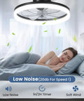 Slick 20 Inch Low Profile Ceiling Fan With Dimmable Led Light, Smart Remote And Phone App Control, Fast Fold Blades For Killer Airflow Indoors On Repeat, with soft wind feature above a bed.