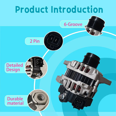 Durable 90 Amp 12 Volt 6 Groove Alternator Replacement For Kia Soul 2012 2013 1 6L With Clockwise Rotation Direct Fit Replaces 37300 2B150