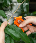 Three Pack 6.5 Inch Pruning Shears For Precise Cuts, One Hand Operation, orange ergonomic handle, cutting green stem