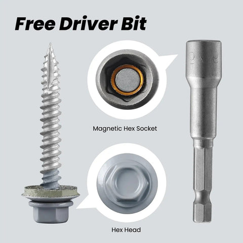 Heavy Duty Number 10 X 1 Inch Metal Roofing Screws Pack Of 80 Black Rustproof Hex Heads with free driver bit and hex socket