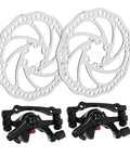 Complete Mechanical Disc Brake Set For Mountain Bikes Featuring Front And Rear 160 Mm Silver Aluminum Rotors and Dual Adjustment Calipers