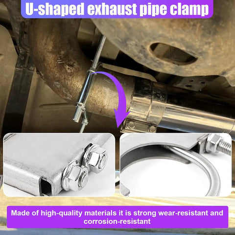Heavy Duty 2.5 Inch Exhaust Clamp With Hanger For 2-1/2 Inch Pipe Universal Car Muffler Mount Kit installed on pipe