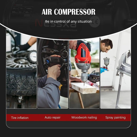 8 Gallon Ultra Quiet Air Compressor, 1.5HP Oil-Free Tank With Wheels, 115 PSI, 4.52 CFM Portable Air Pump For Car Repair, Spray Painting, Home Projects. Perfect For Nailing And Woodwork Work