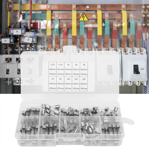 Heavy Duty 5X20Mm Fast Blow Fuse Assortment Kit 100 Piece Set Featuring Tons Of Amp Ratings in storage case.