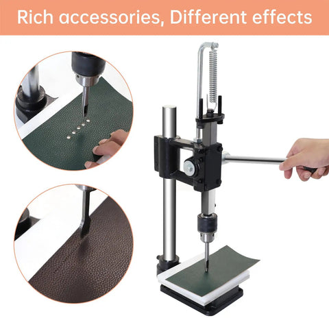 Heavy Duty Leather Hole Puncher Hand Punching Machine Manual Press Pro Grade Punch Tool For DIY Leather Craft Projects With Chuck PP Plate And Aluminum Plate For Precise Holes And Easy Stamping