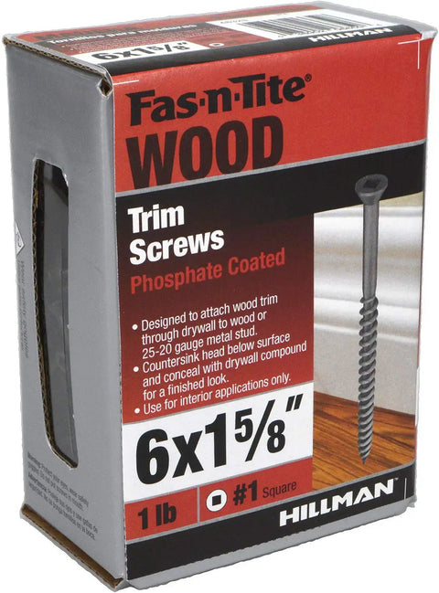 Slick Black Trim Screws 0.625 Inches With Square Drive And Sneaky Low Profile Head For Smooth Finish work tough construction fasteners packaging.