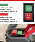Front view of a 120V electromagnetic push-button switch with green start and red stop buttons
