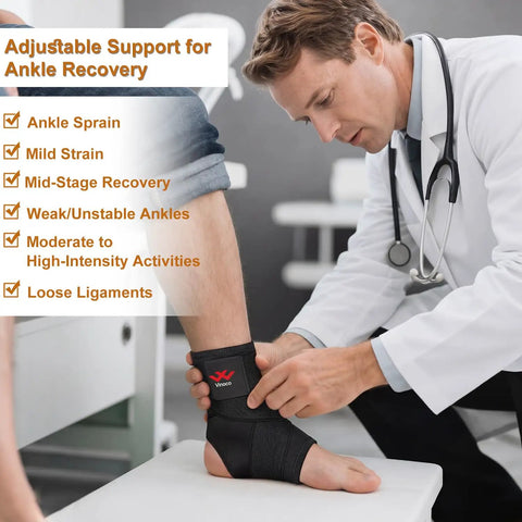 Doctor applying Two Pack Breathable Ankle Brace For Sprained Ankles With 360 Degree Support And Adjustable Compression Wrap to patient