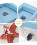 Mediterranean Style RC Sailboat Ornament Wooden Sailing Boat Model details with starfish and hardware close-up.