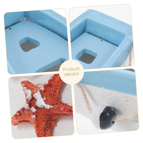 Mediterranean Style RC Sailboat Ornament Wooden Sailing Boat Model details with starfish and hardware close-up.